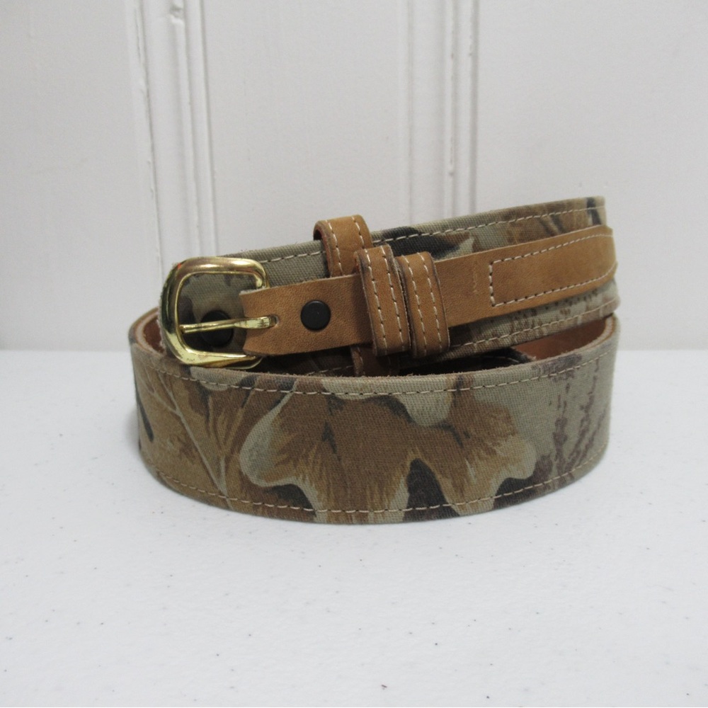 Cabela's Cotton Twill Camouflage Leather Lined Belt Size 40